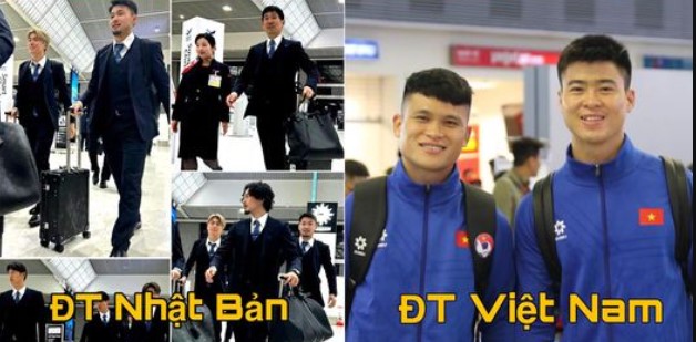 Các cầu thủ Việt Nam bị chê ăn mặc quê mùa, không nghiêm túc khi lên đường tới Qatar dự Asian Cup 2023. Trong khi đó tuyển Nhật Bản diện vest lịch lãm, thể hiện sự quyết tâm, chuyên nghiệp