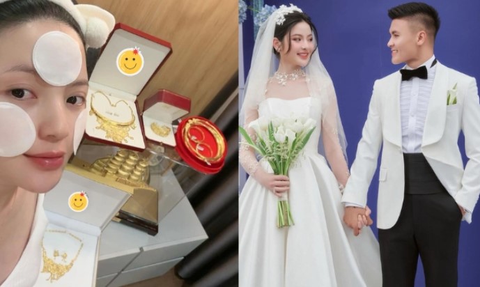 Chu Thanh Huyền “flex” tất cả số vàng nhận được ở đám cưới với Quang Hải, sương sương 300 cây